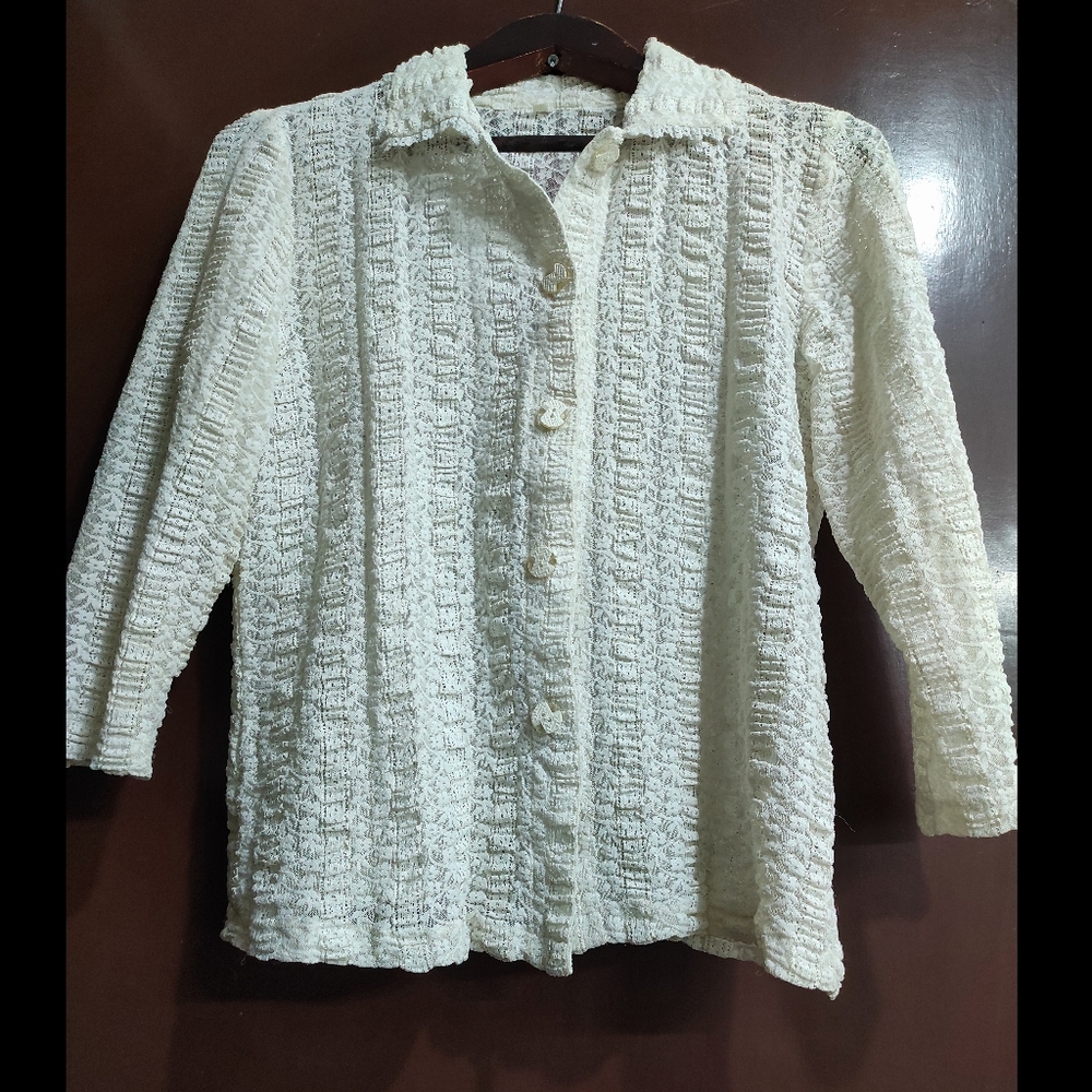 White Floral Mesh Shirt 🤍 - Picture 7 of 11